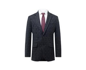 Dobell Mens Black Check Suit Jacket Slim Fit 4-Way Stretch