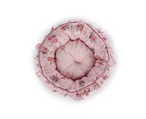 Dog Bed All For Paws Shabby Chic Round Pet Medium Pink Cream Plush Cushion - Pink Floral Bed