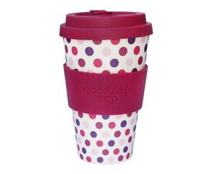 Ecoffee Cup Pink Polka with Maroon Silicone 14oz