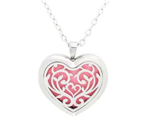 Filigree Floral Heart Design Aromatherapy Essential Oil Diffuser Necklace Silver - Free Chain - Valentine's Day Gift