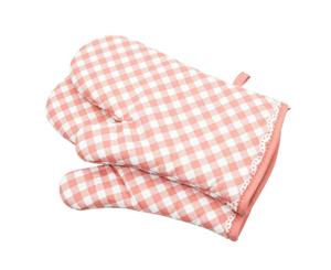 Grid Cotton Heat Resistant Kitchen Oven Mitts - Pink 1 x Pair