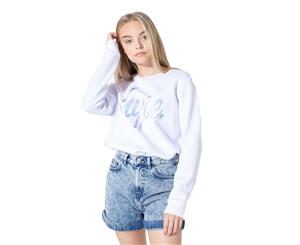 Hype Iridescent Script Kids Girls Crop Crewneck - White