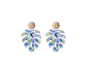 Jewelcity Sunkissed Womens/Ladies Palm Tree Leaf Earrings (Green/Blue) - JW951