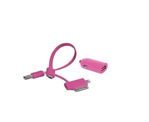 Laser 2.4A Car Charger with 3 in 1 Charging Cable PINK