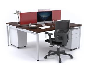 Literail 2 Person Workstation - White Leg [1200L x 800W] - wenge red perspex