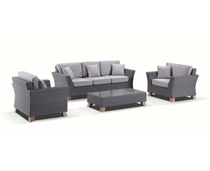 Malibu 3+1+1 Seater Outdoor Lounge With Coffee Table Textured Grey - Flat Brushed Grey Olefin Grey - Outdoor Wicker Lounges