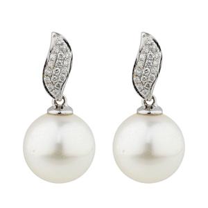 Online Exclusive - Earrings with 0.15 Carat TW of Diamonds & Cultured South Sea Pearl in 10ct White Gold