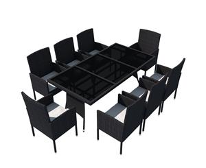 Outdoor Dining Set 17 Piece Poly Rattan Black Glass Top Table Chairs