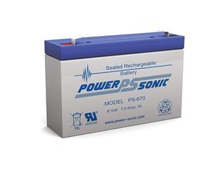 PS670 POWER SONIC 6V 7Amp Sla Battery F1 Terminal Sealed Lead Acid Size151 X 94 X 34(Lhd Inc. Terminals) Weight1.46Kg 151 x 94 x 34(LHD inc.