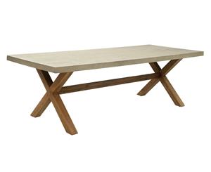 Rhodes 2.4M Outdoor Poly Cement Dining Table With Timber Legs - Outdoor Tables