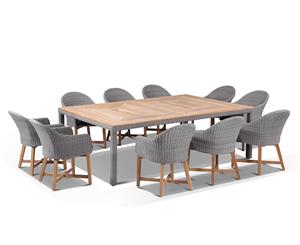 Sahara 10 Seat With Coastal Chairs In Half Round Wicker - Outdoor Wicker Dining Settings - Brushed Grey and Denim cushion