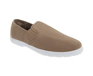 Scimitar Mens Twin Gusset Slip On Casual Textile Shoes (Taupe) - DF611