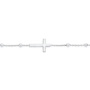 Silver 19cm Side Cross Bead Bracelet