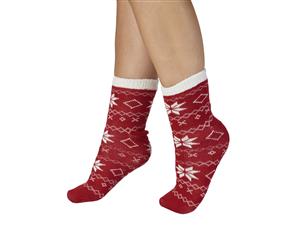 Slenderella BS171 Snowflake Bedsocks - Red