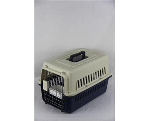 Small Airline Approve Dog Cat Crate Pet Carrier Cage With Bowl and Tray-Dark Blue