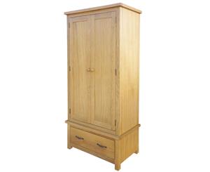 Solid Oak Wood Wardrobe with 1 Drawer Organiser Clothes Storage Unit