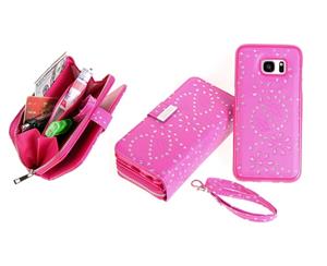 Sparkle Hot Pink All in One Zip Purse Wallet Leather Case Cover For iPhone XS