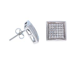 Sterling 925 Silver MICRO PAVE Earrings - WIDE 12mm - Silver