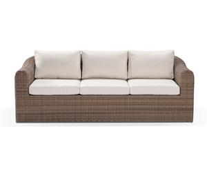 Subiaco 3 Seater Outdoor Wicker Lounge - Outdoor Wicker Lounges - Brushed Wheat Cream cushions