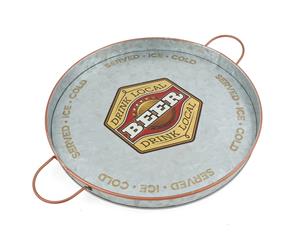 ThirstyStone 32.5cm Round Beer Galvanized Iron Handled Food Serving Tray Platter