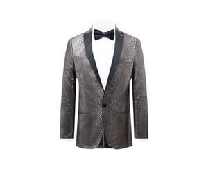 Twisted Tailor Mens Silver Tuxedo Jacket Skinny Fit Snakeskin Pattern Contrast Lapel