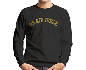 US Airforce Training Yellow Text Distressed Men's Sweatshirt - Black