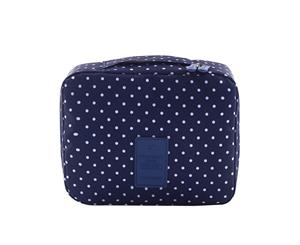 Waterproof Cosmetic MakeUp Travel Bag Organizer - Navy Dot