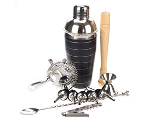 10 Piece Black Cocktail Shaker Set With Waiters Friend