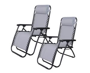 2x Zero Gravity Chair Grey Portable Reclining Folding Camping Sun Lounge