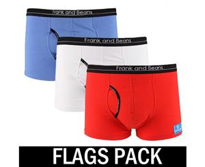 3 Mix Colour Pack Frank and Beans Underwear Mens Cotton Boxer Briefs S M L XL XXL Trunks - Flags