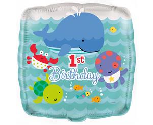 45cm Under the Sea 1st Birthday Square Foil Balloon Packaged