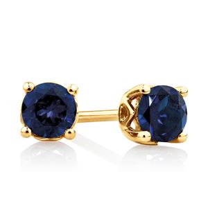 4mm Stud Earrings with Created Sapphire in 10ct Yellow Gold