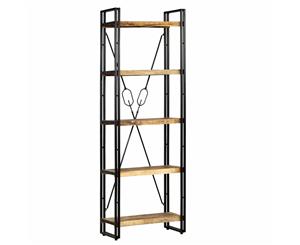 5-Tier Solid Mango Wood Bookcase Steel Frame Storage Shelf 60x30x180cm