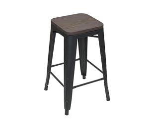 66cm Xavier Pauchard Replica Tolix Stool with Timber Seat - Matt Black