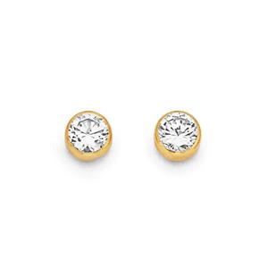 9ct Gold Cubic Zirconia Round Bezel Stud Earrings