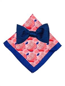 BOWTIE & HANK SET - SELF CHECK & FISHES SILK