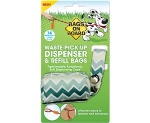 Bags On Board Fashion Dispenser W/14 Bags-Green Chevron Print