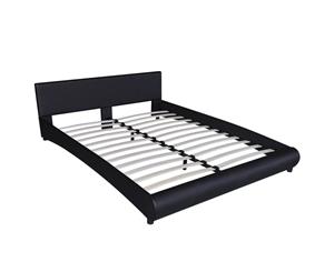 Bed Frame with Curved Lines King Leather Black Slatted Bedroom Base