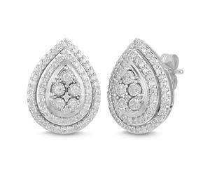 Bevilles Miracle Halo Pear Stud Earrings with 1/2ct of Diamonds in Sterling Silver