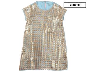 Billieblush Girls' Sequin Dress - Sky Blue/Gold