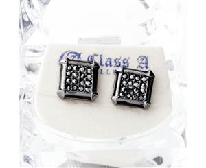 Black Bling Iced Out Earrings - PAVE SQUARE - Black