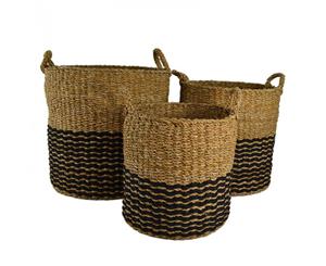 Black & Natural Seagrass Basket - Large