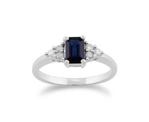 Classic Octagon Sapphire & Diamond Ring in 9ct White Gold