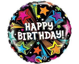 Colourful Shooting Stars Happy Birthday Foil Round Balloon 46cm Approx