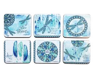 Country Kitchen MANDALA DRAGONFLY Cork Backed Coasters Set 6 Cinnamon