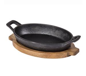 Davis and Waddell Fine Foods Set of 2 Oval Cast Iron Skillet with Acacia Trivet