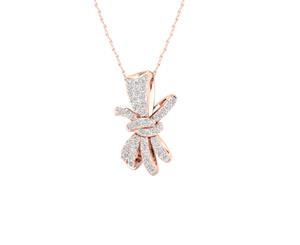 De Couer 9KT Rose Gold Diamond Knotted Ribbon Necklace (1/6CT TDW H-I Color I2 Clarity)