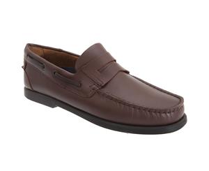 Dek Mens Leather Saddle Casual Shoes (Dark Brown) - DF702