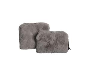 Demi Set Of 2 Faux Fur Cosmetic Pouches 18X16Cm 18X12Cm - Silver Grey