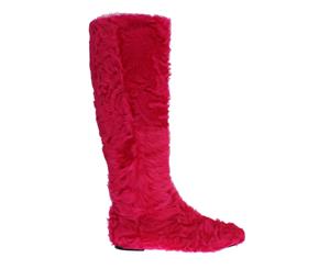 Dolce & Gabbana Pink Lamb Fur Leather Flat Boots